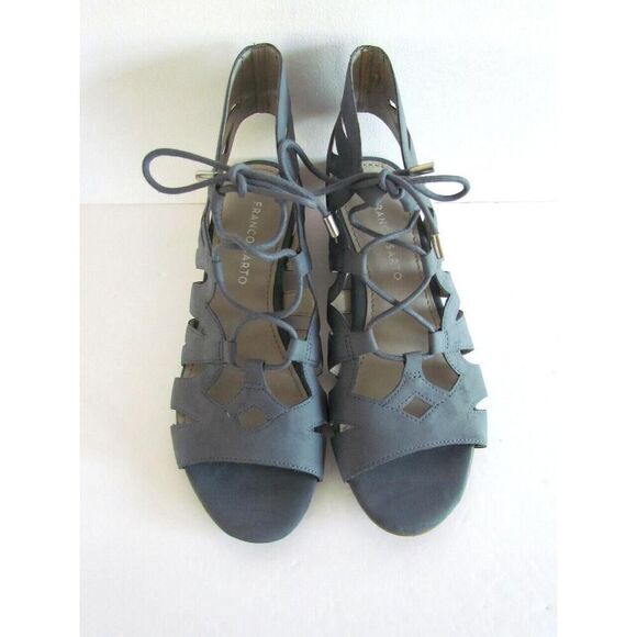 New Franco Sarto Sandals Leather Size 7 Upstart Strappy Gladiator Wedge Blue - Picture 5 of 15